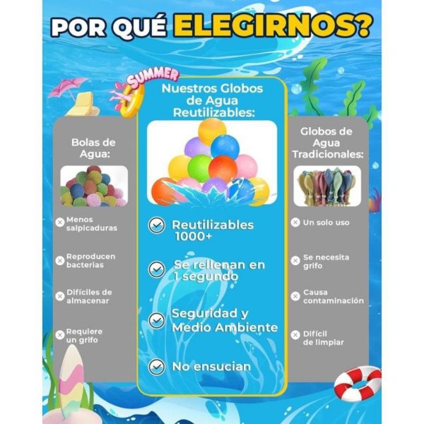 GLOBOS DE AGUA SOLID OPACOS  6 ud  bolsa de malla