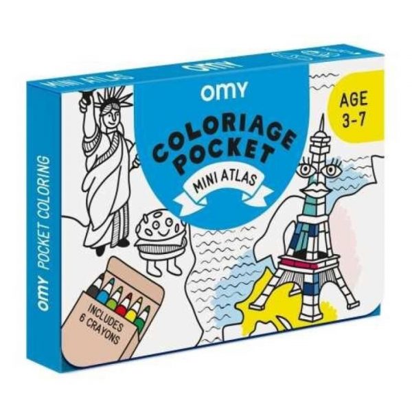 POCKET OMY ATLAS PARA COLOREAR   6 LAPICES COLOR