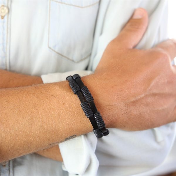 PULSERA DE PIEL TRIBAL NEGRA PAPÁ QUE SUERTE TENER
