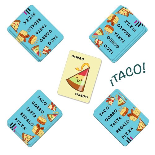 JUEGO DE CARTAS TACO,GORRO,TARTA,REGALO,PIZZA - Imagen 7