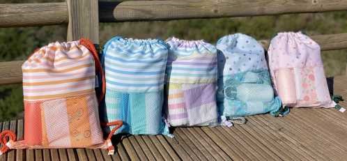 MOCHILA SACO ANTIARENA CORAL Y MOSTAZA - Imagen 3