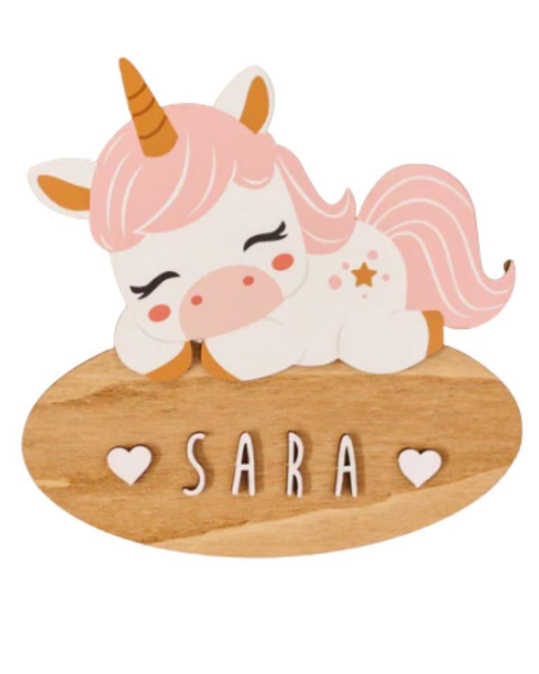 PLACA UNICORNIO DORMIDO CON KIT DE LETRAS